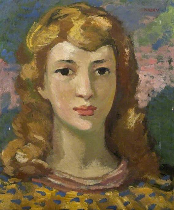 Portrait Of A Girl In A Gold Dress With Blue Spots — Theodor Kern