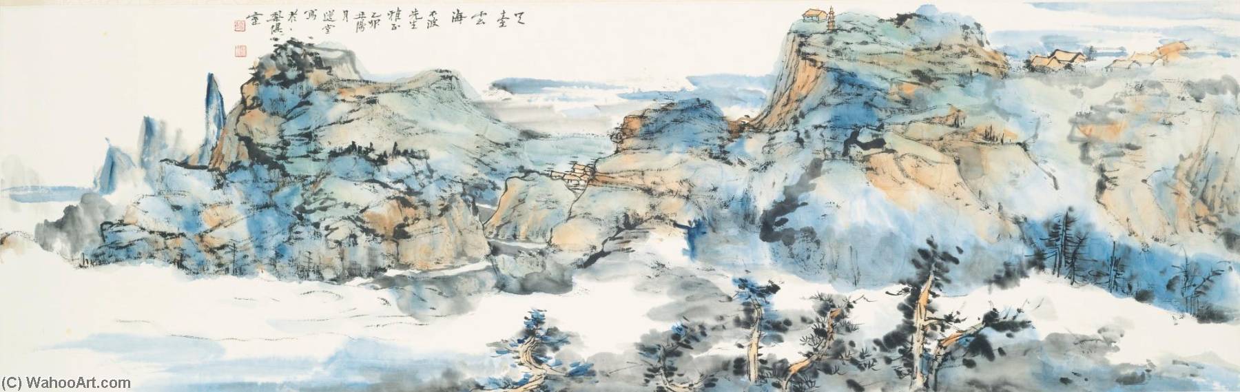 Landscape, Calligraphy In Running Script — Rao Zongyi