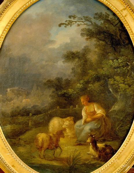 Paysage Avec Une Bergère Assise Près D'un Ruisseau — Houel Jean Pierre