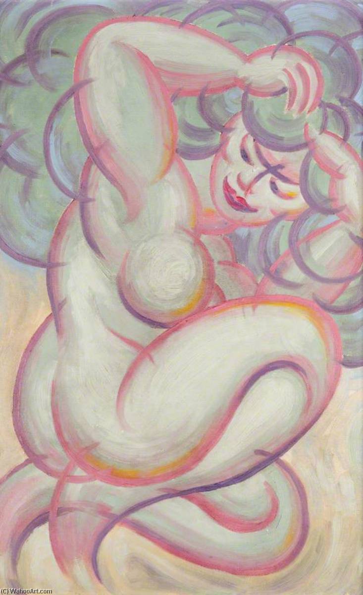 Pink Crouching Nude With Green Curly Hair — Arthur R Griffith