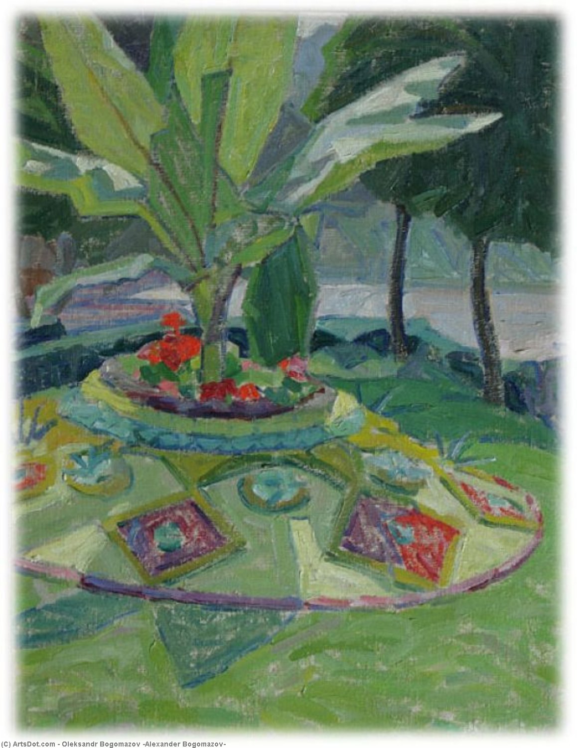 Landscape With Palm Tree And Blooming Flowerbed — Oleksandr Bogomazov (alexander Bogomazov)