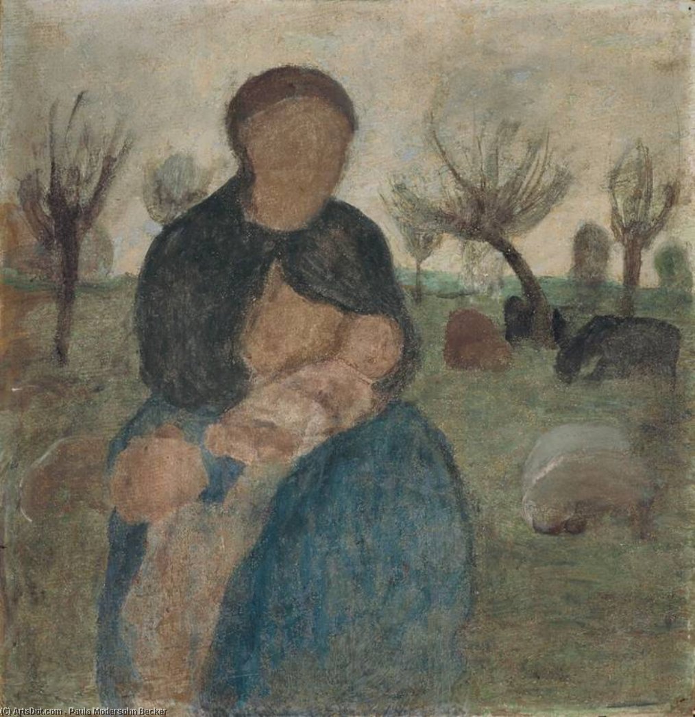 Mother With Baby At Her Breast And Child In Landscape — Paula Modersohn-becker
