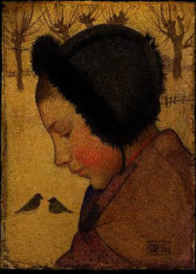 Head Of A Young Girl In A Fur Hat — Marianne Preindelsberger Stokes
