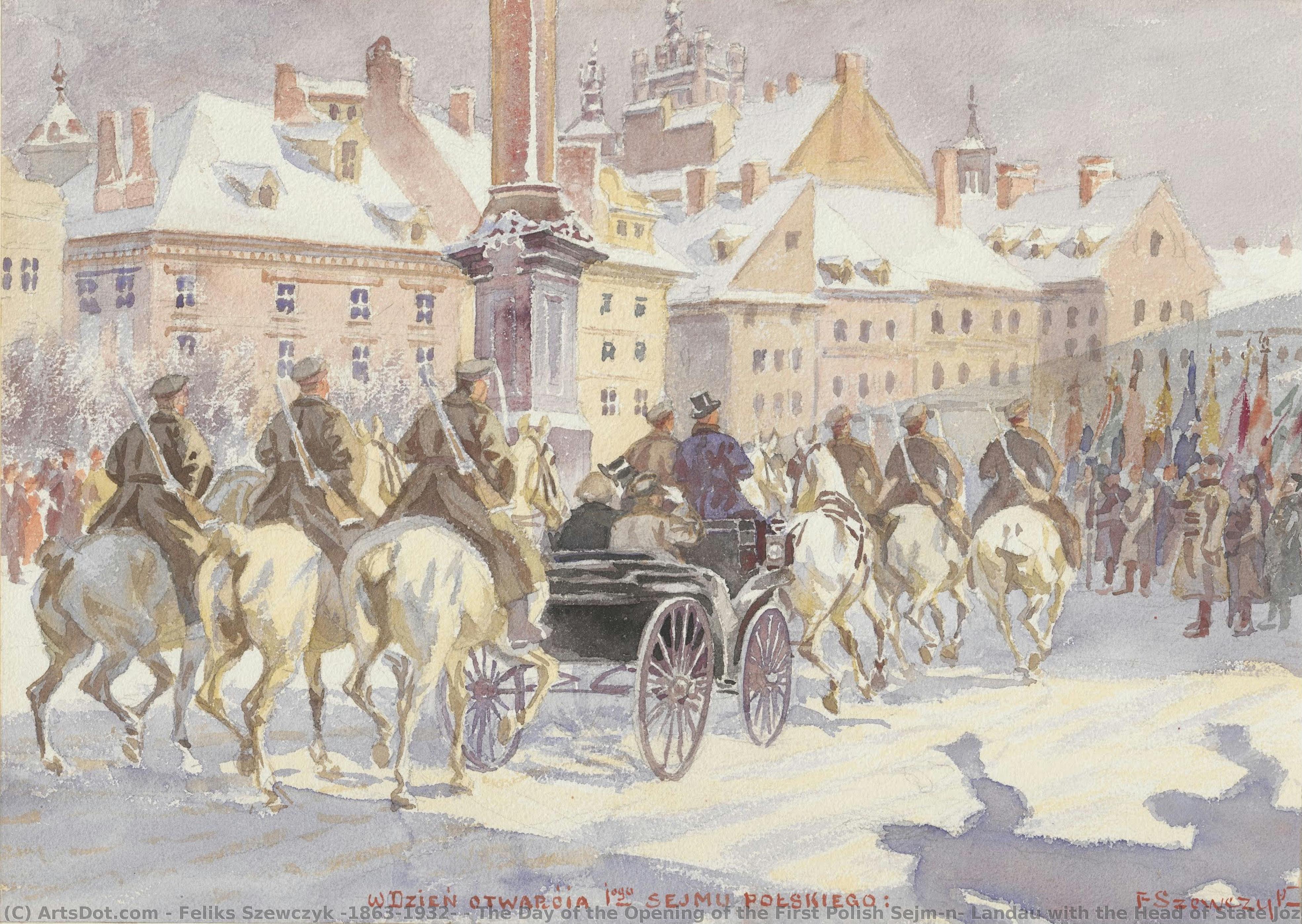 The Day Of The Opening Of The First Polish Sejm\n– Landau With The Head Of State Józef Piłsudski\nand Prime Minister Ignacy Jan Paderewski\nsurrounded By An Honorary Squadron On\ncastle Square In Warsaw, 9th Of February 1919 — Feliks Szewczyk (1863–1932)