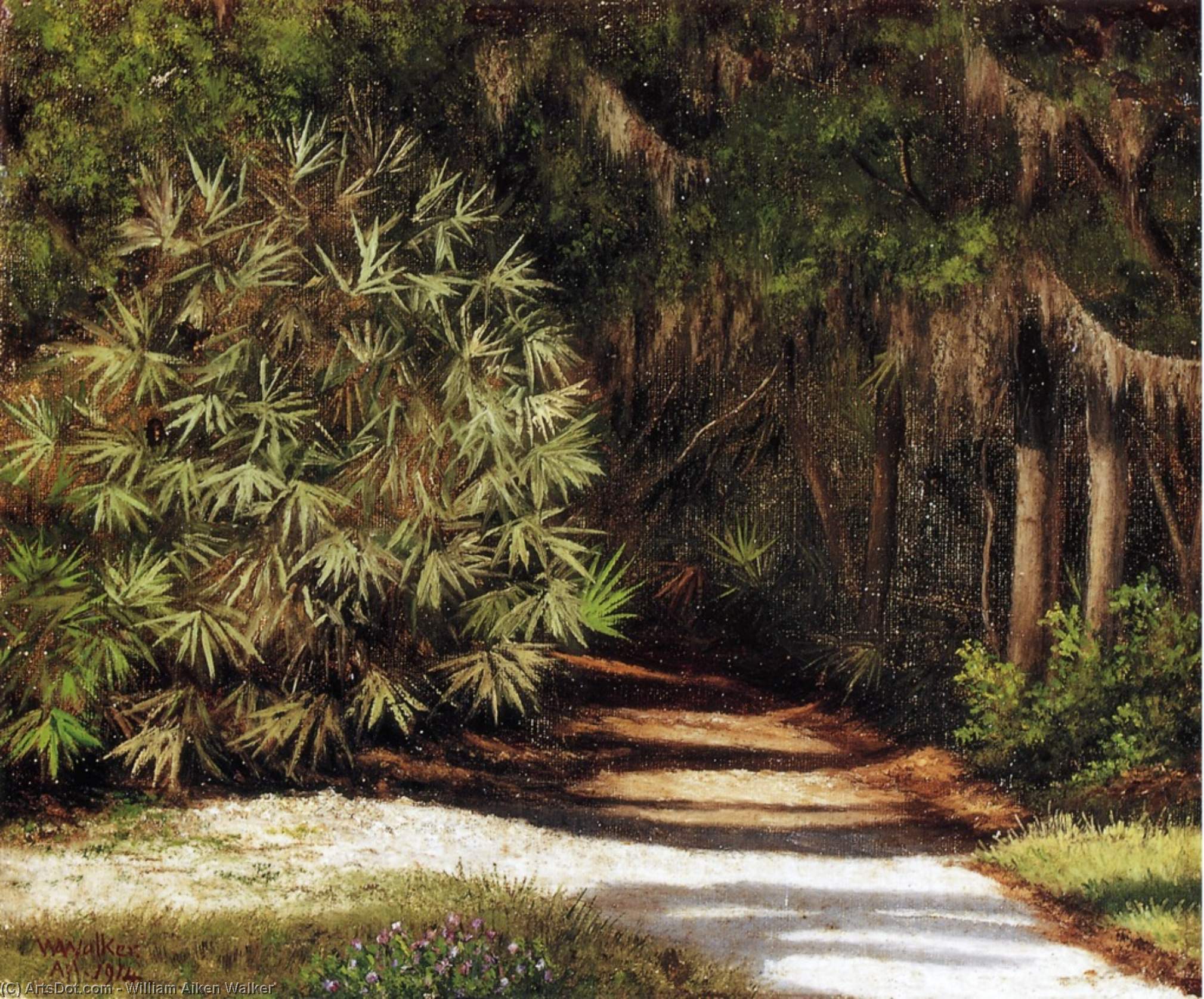 Forest Scene With Moss-covered Trees And Bamboo — Уильям Эйкен Уокер