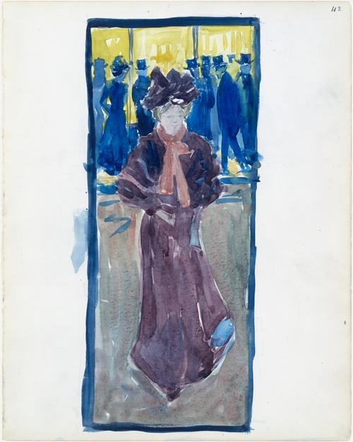Night Scene With A Woman Walking And Men In Top Hats In The Background — Maurice Brazil Prendergast