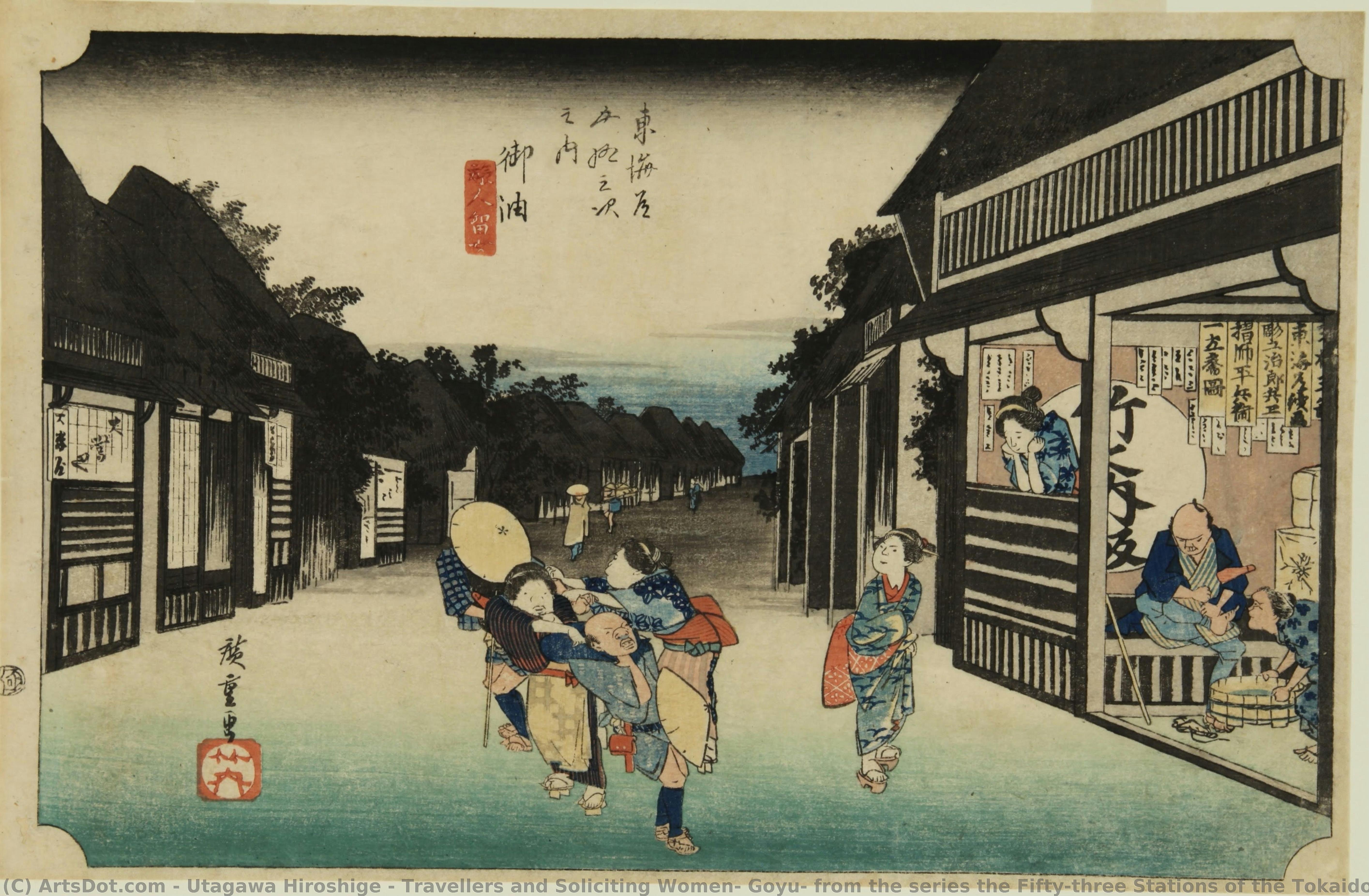 Viajeros Y Mujeres Que Solicitan Clientes, Goyu, De La Serie Las Cincuenta Y Tres Estaciones Del Tokaido (edición Hoeido) — Utagawa Hiroshige