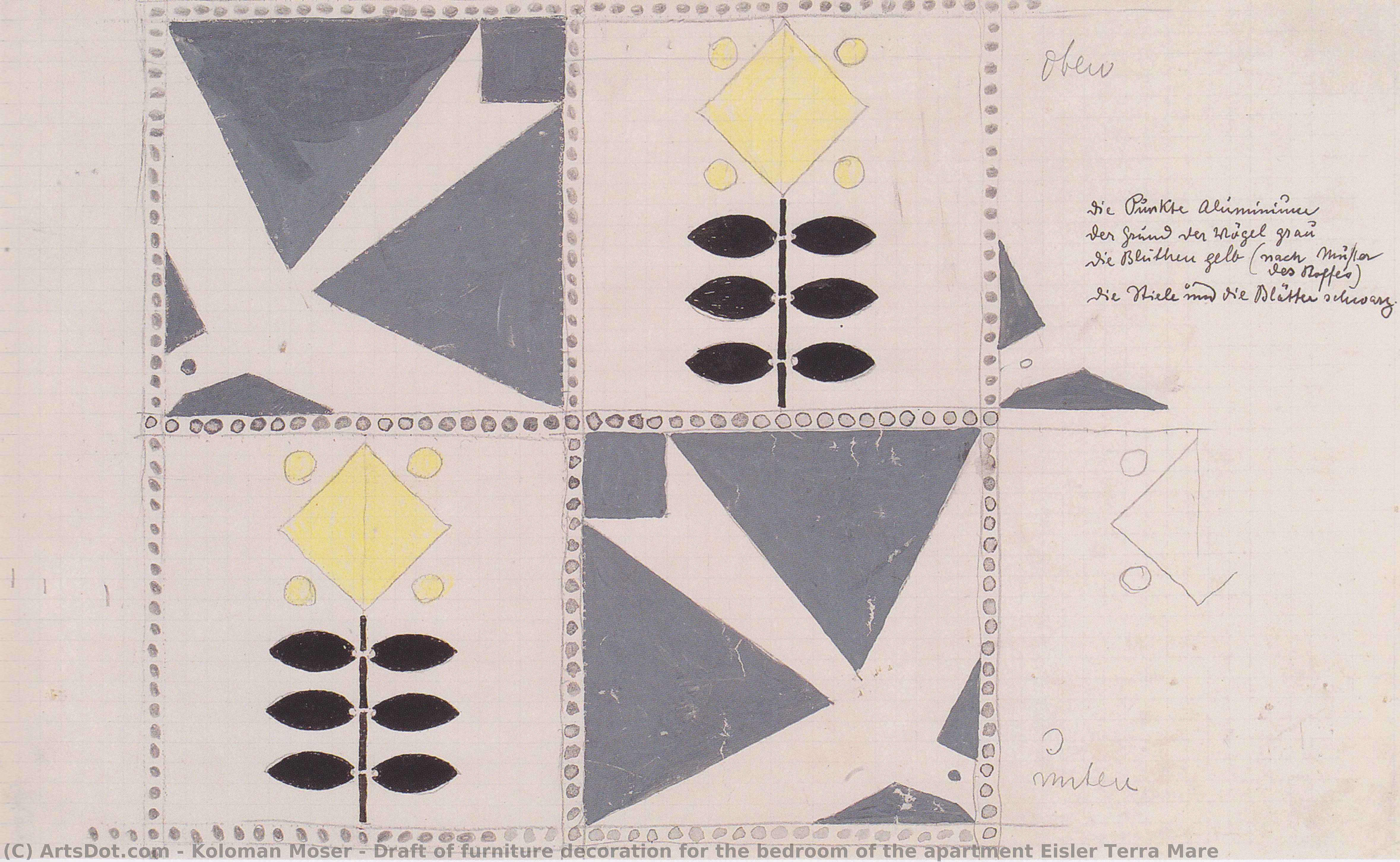 Draft Of Furniture Decoration For The Bedroom Of The Apartment Eisler Terra Mare — Koloman Moser