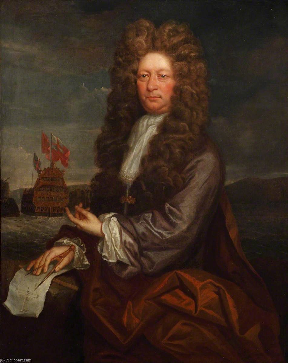 Fisher Harding (active 1698–1701), Master Shipwright, With The Launch Of The 'royal Sovereign', 1701 — Jonathan Richardson The Elder