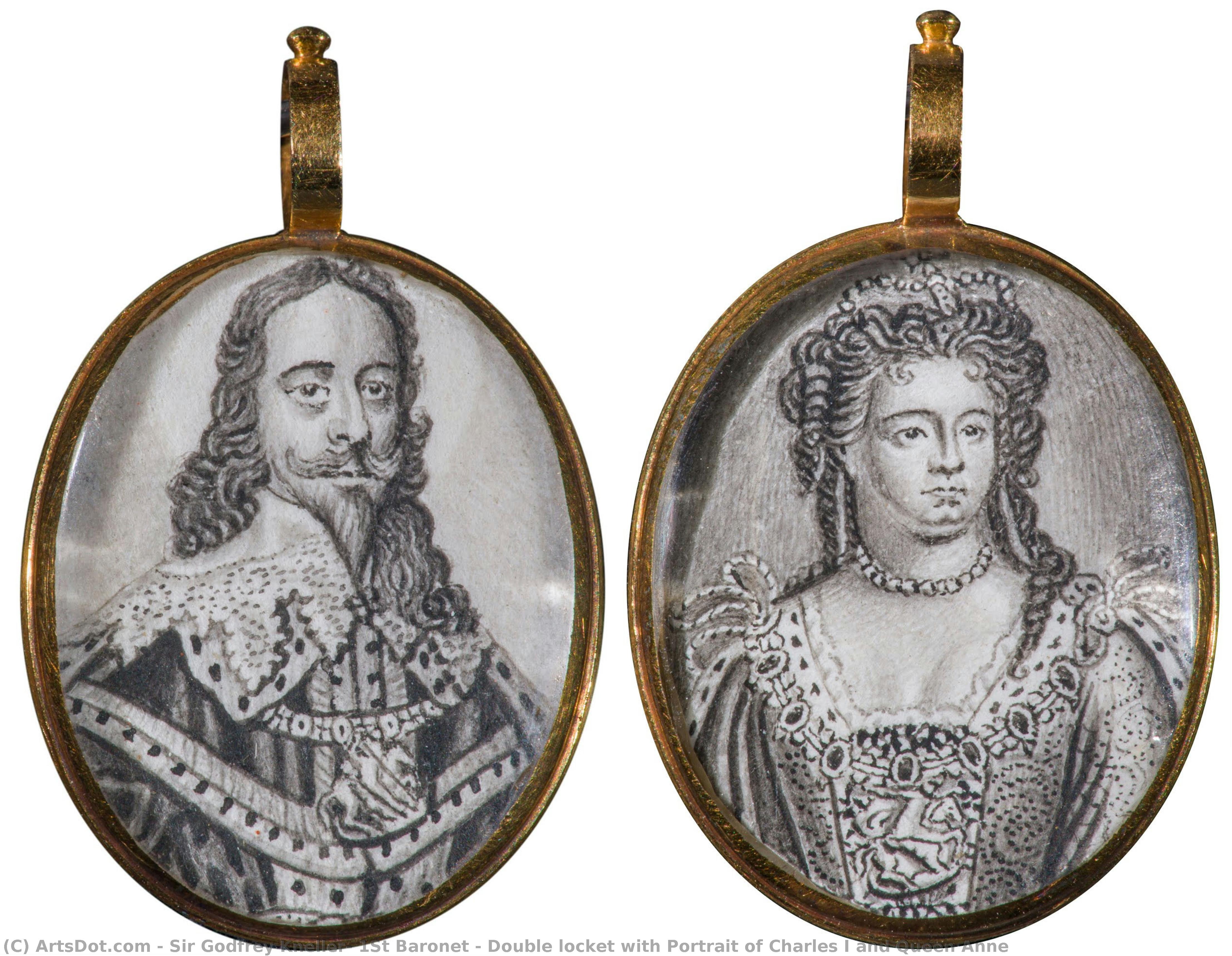 Locket Doble Con Retrato De Carlos I Y Ana — Sir Godfrey Kneller