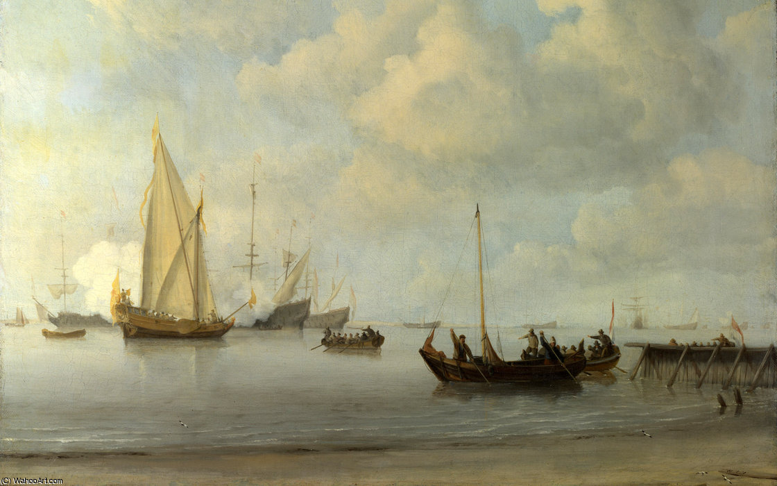 Boats Pulling Out To A Yacht In A Calm — Willem Van De Velde The Younger