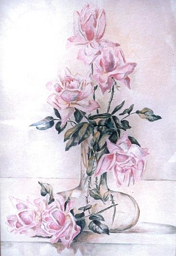 Pink Roses In A Vase, (painting) — Emily C Adams