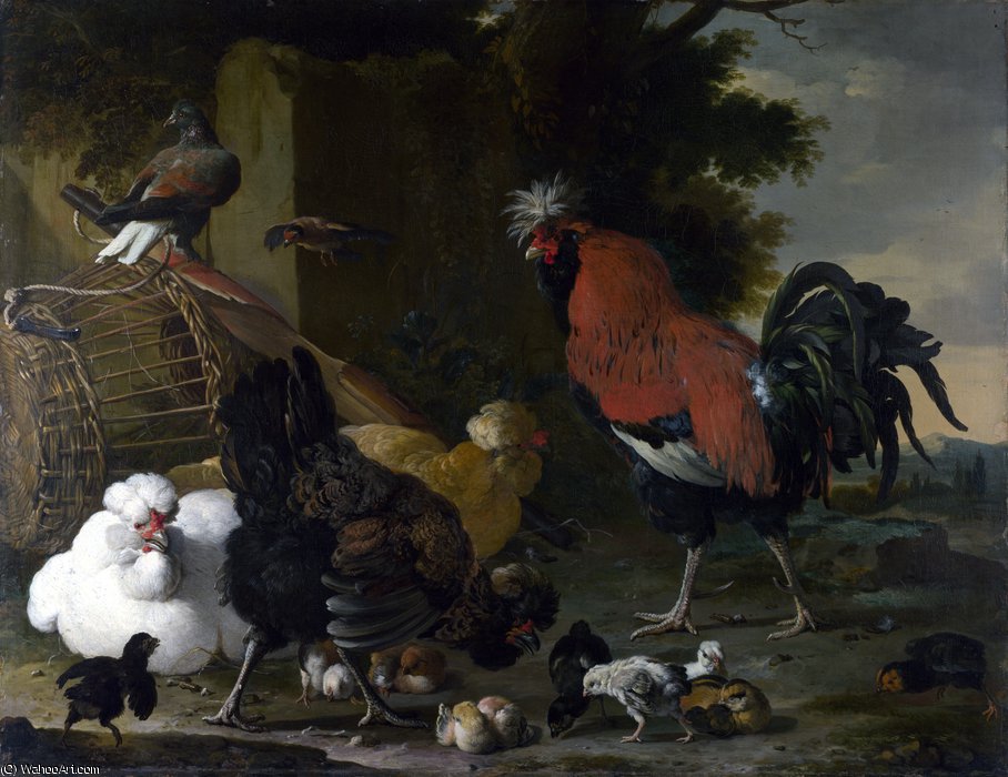 A Cock, Hens And Chicks — Melchior De Hondecoetter