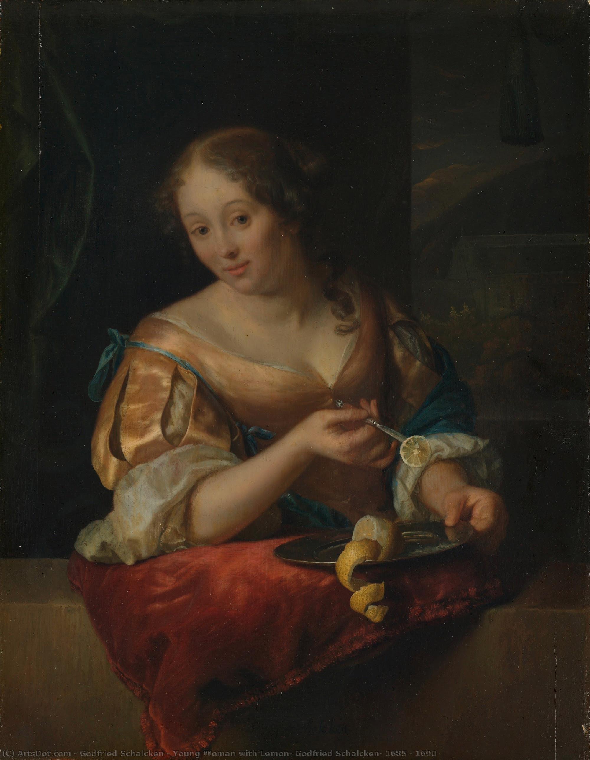 Young Woman With Lemon, Godfried Schalcken, 1685 - 1690 — Godfried Schalcken