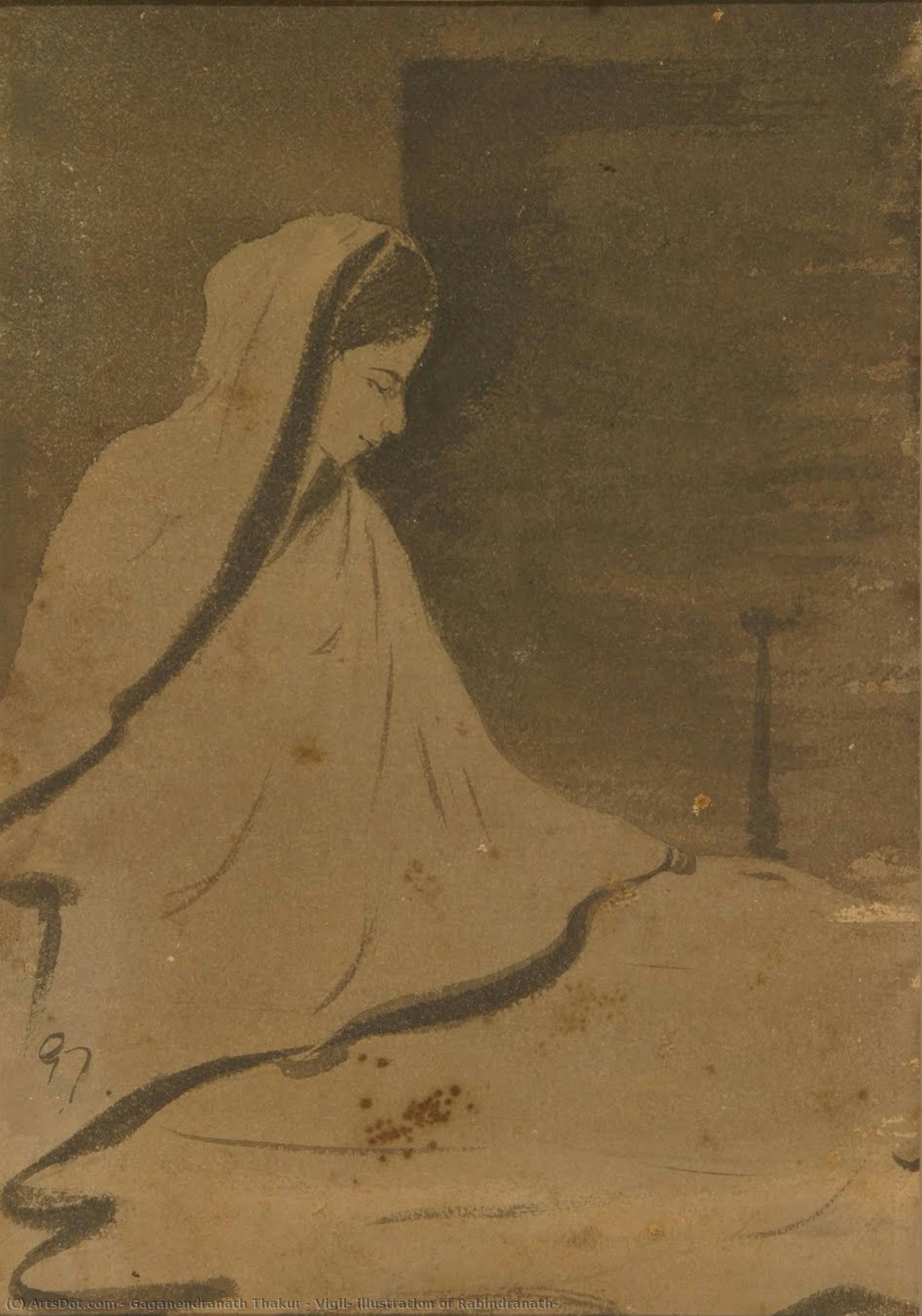 Vigil, Illustration Of Rabindranath — Gaganendranath Thakur