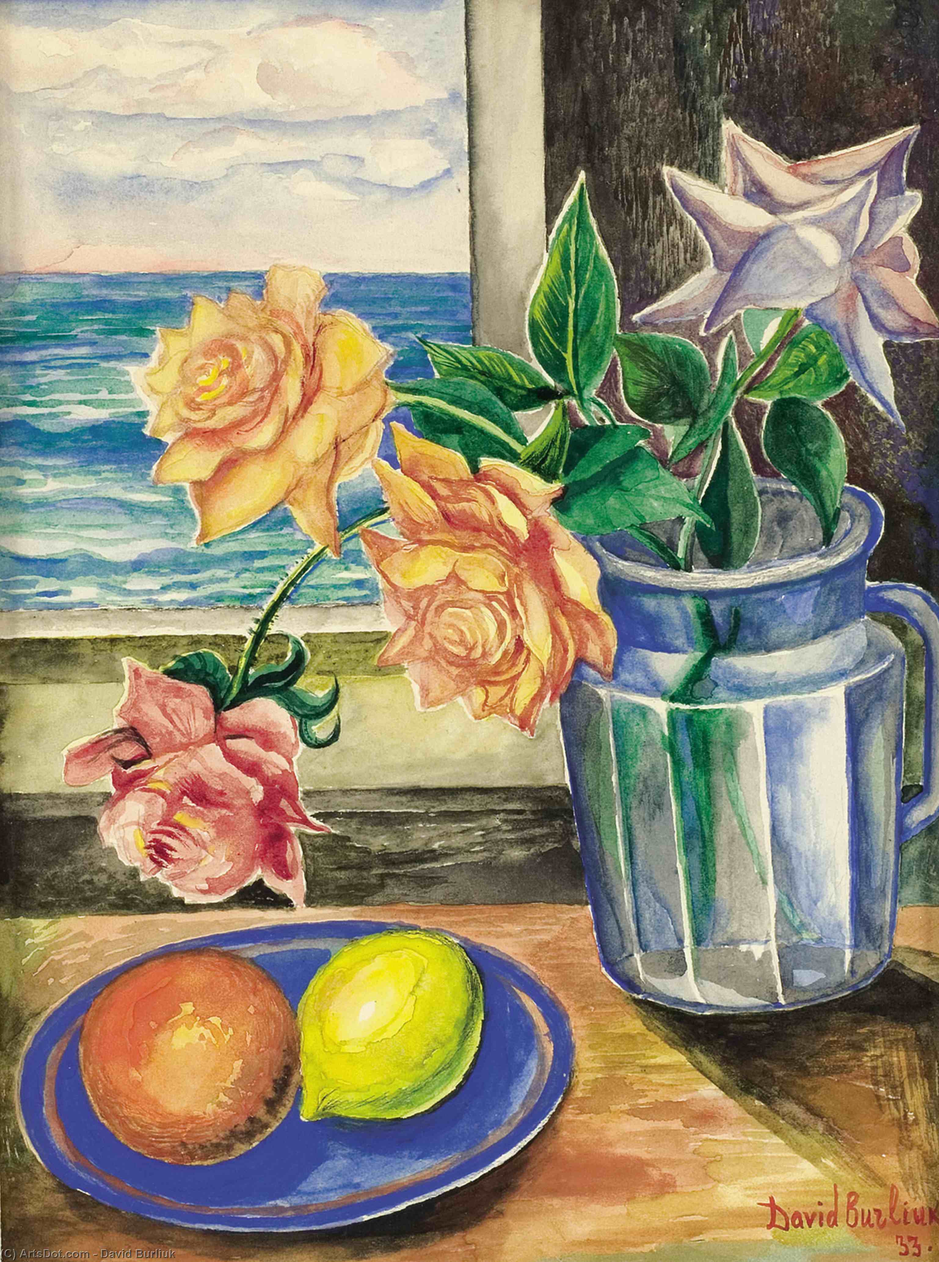 Still Life With Roses And Fruits — Давид Бурлюк