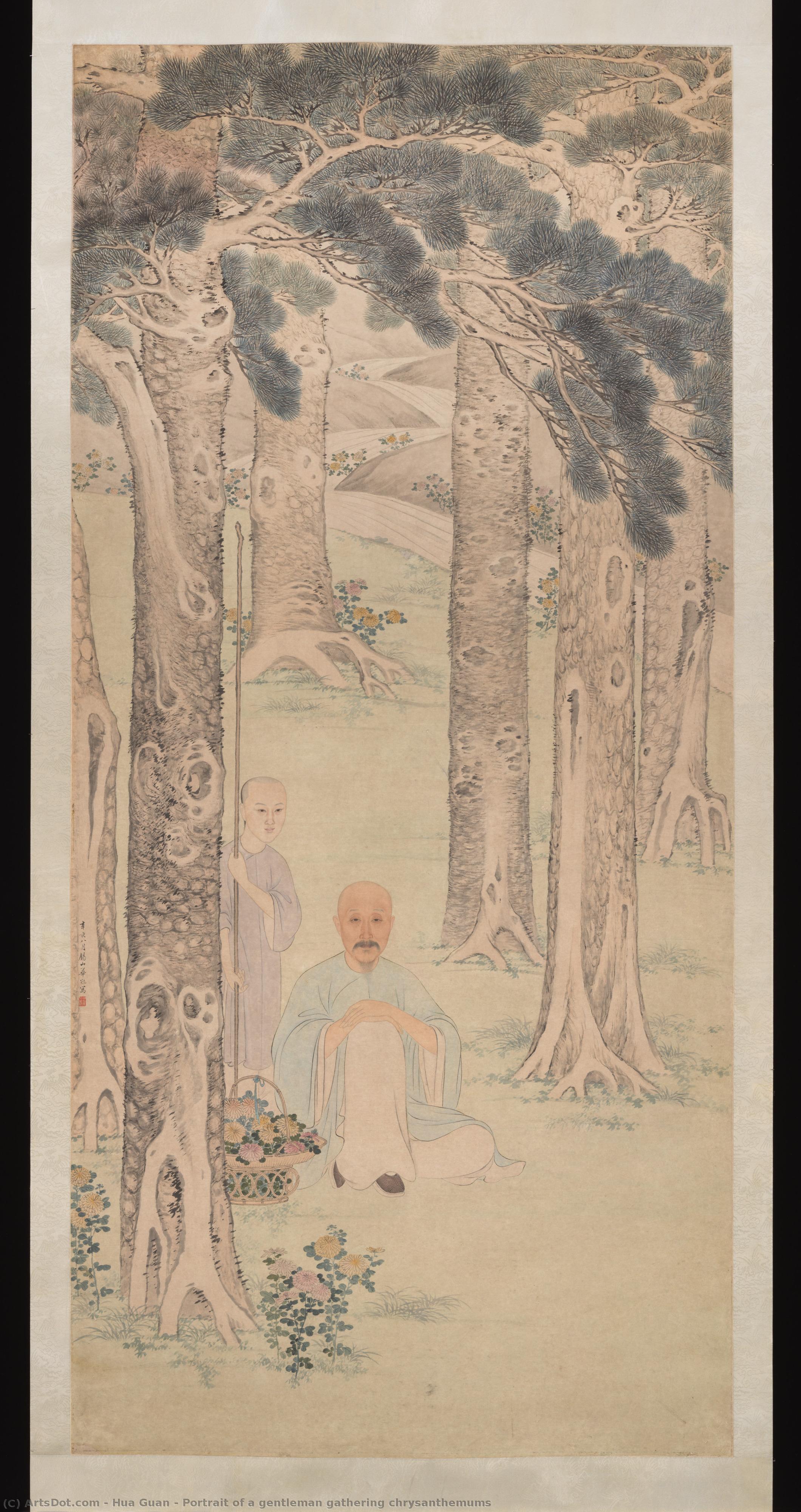 Portrait Of A Gentleman Gathering Chrysanthemums — Hua Guan