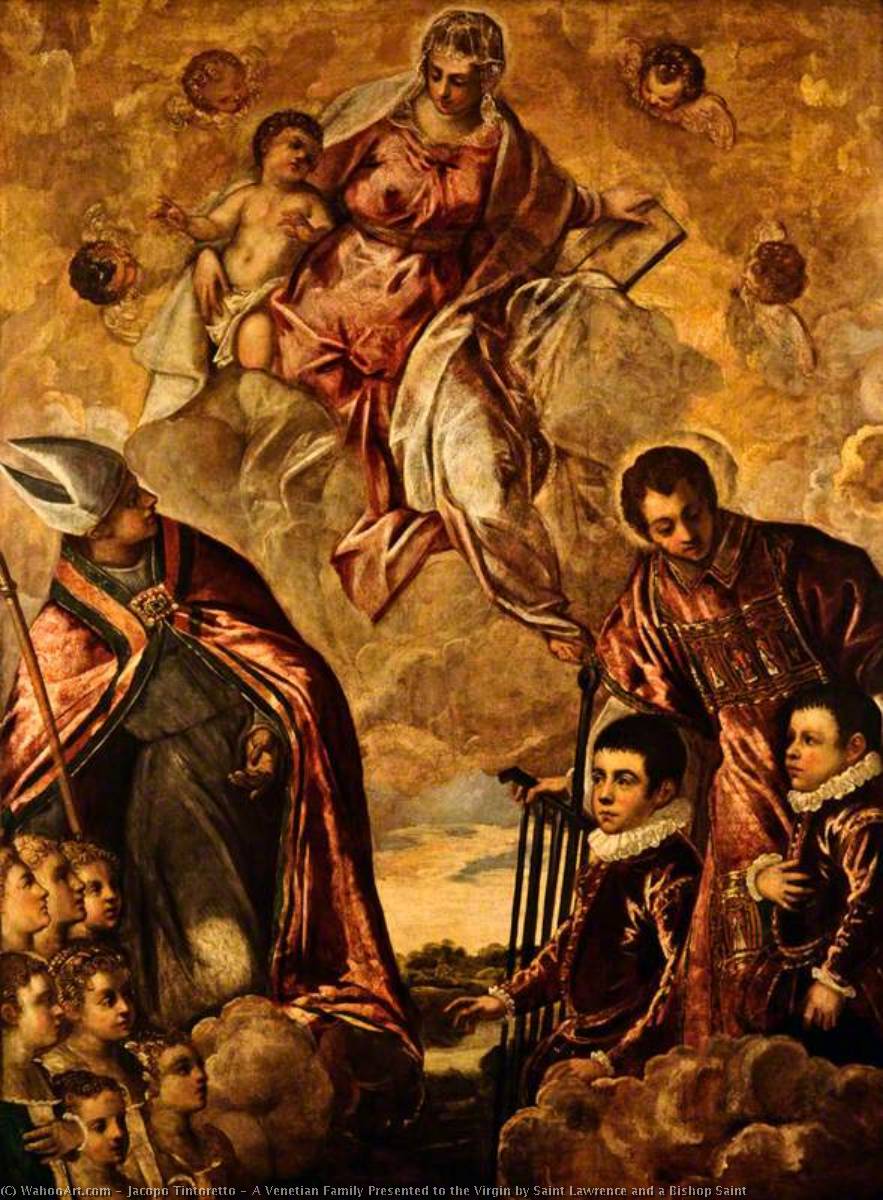 A Venetian Family Presented To The Virgin By Saint Lawrence And A Bishop Saint — Jacopo Tintoretto