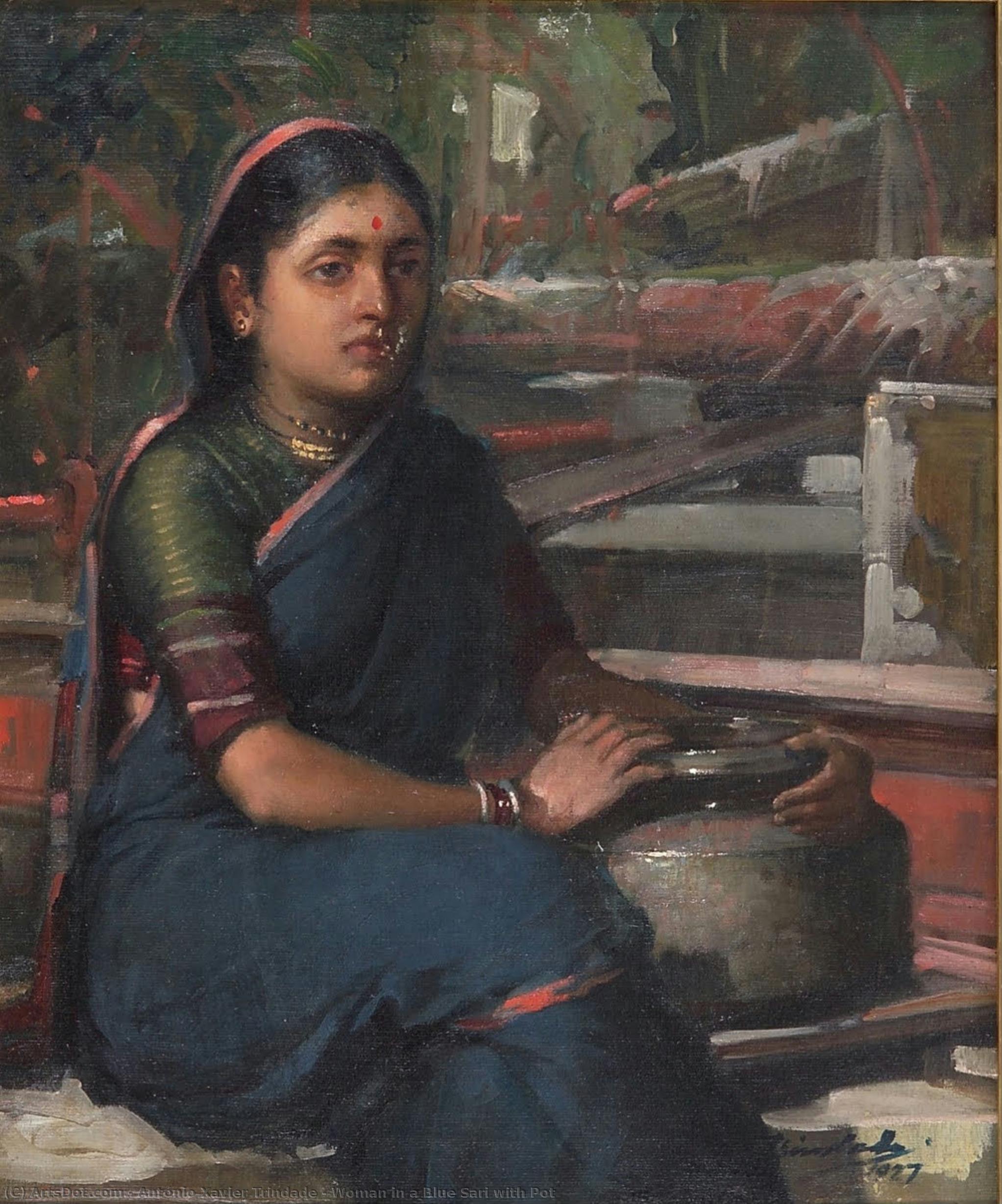 Woman In A Blue Sari With Pot — António Xavier Trindade