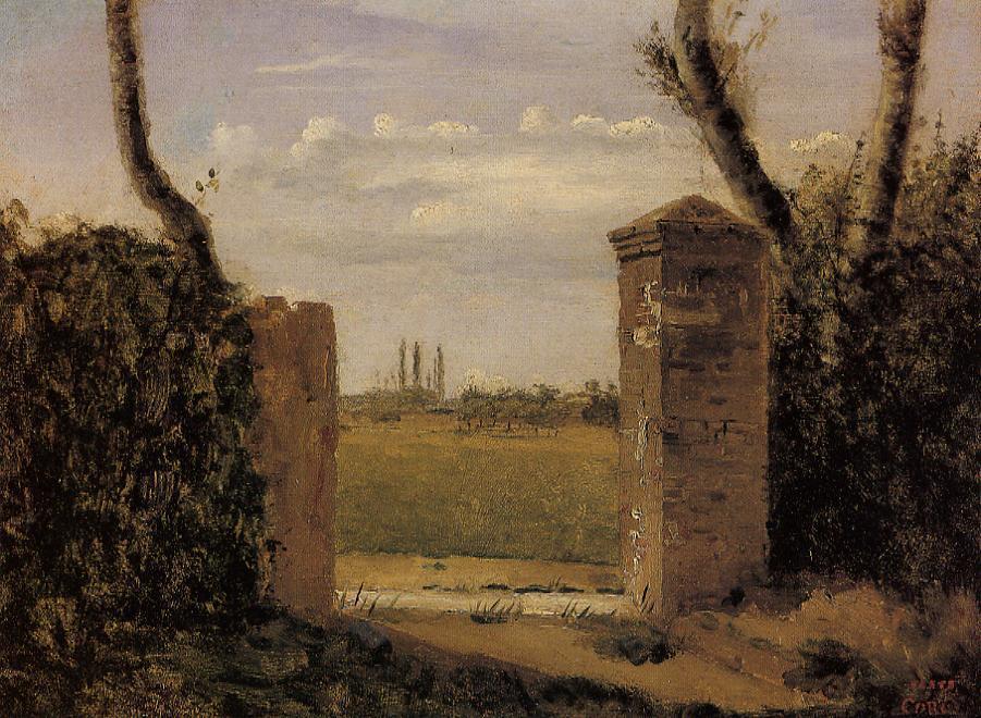 Boid-guillaumi, Near Rouen - A Gate Flanked By Two Posts — Jean-baptiste-camille Corot