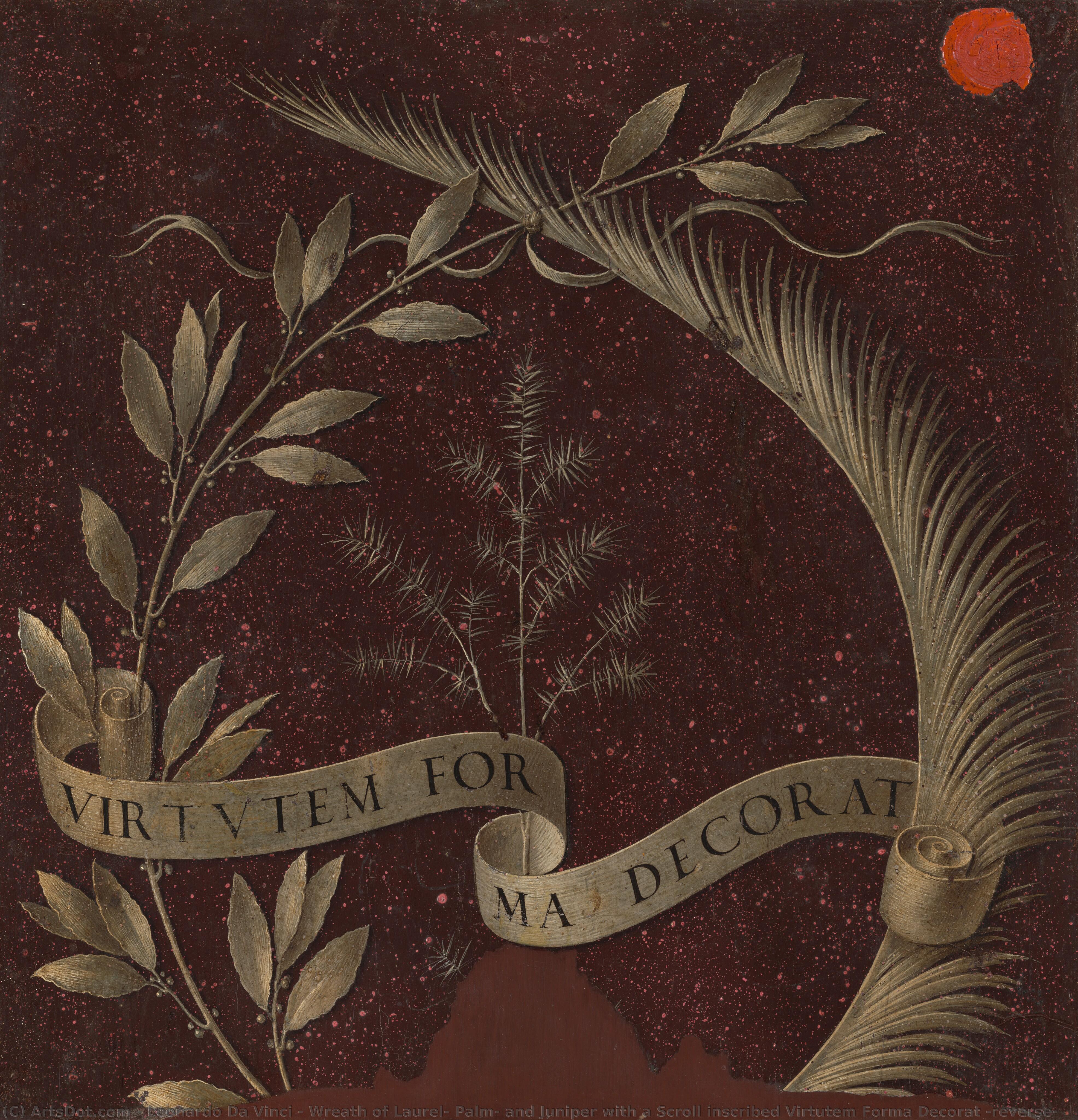 Wreath Of Laurel, Palm, And Juniper With A Scroll Inscribed Virtutem Forma Decorat [reverse] — Leonardo Da Vinči