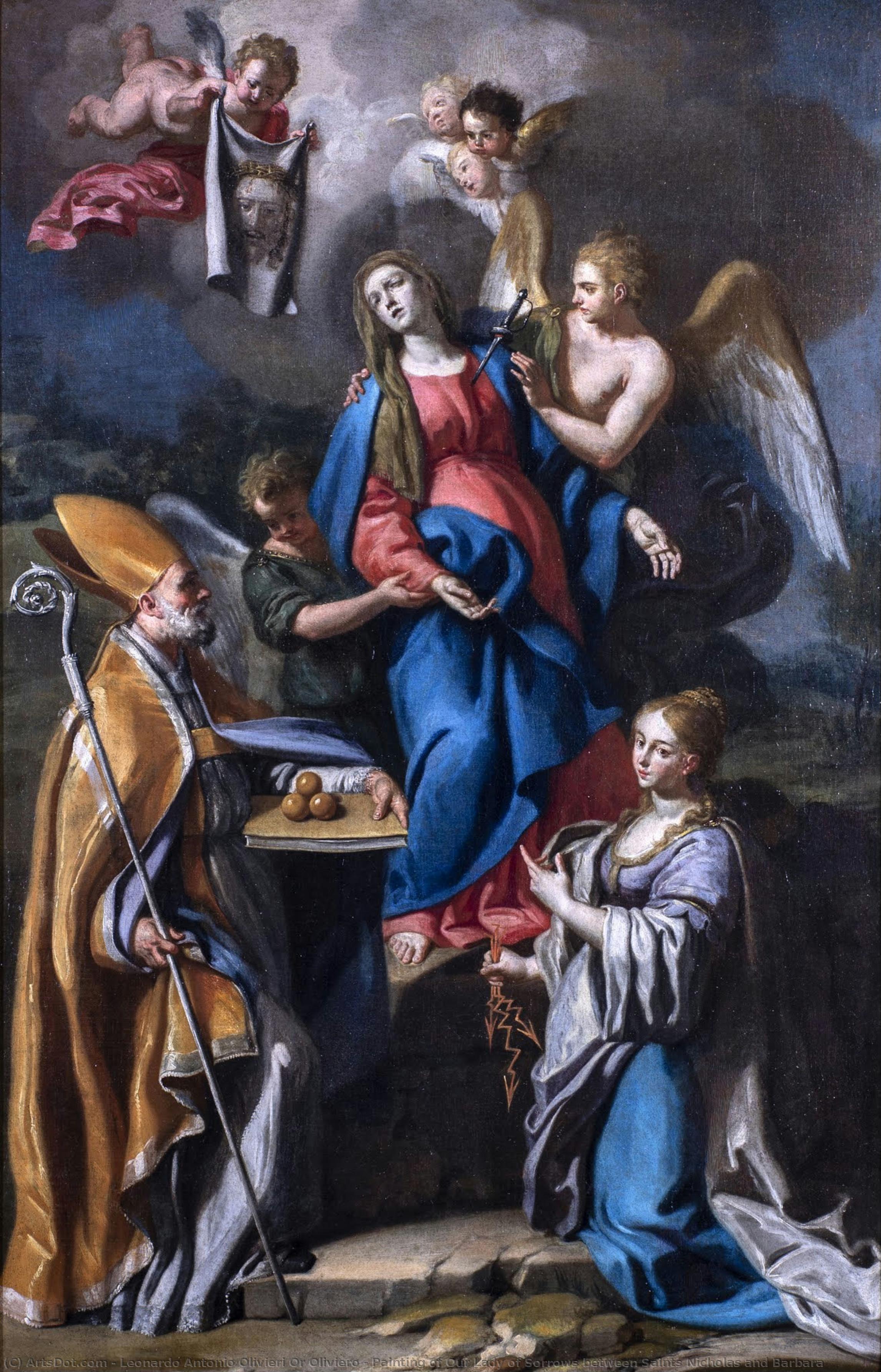 Painting Of Our Lady Of Sorrows Between Saints Nicholas And Barbara — Leonardo Antonio Olivieri Or Oliviero