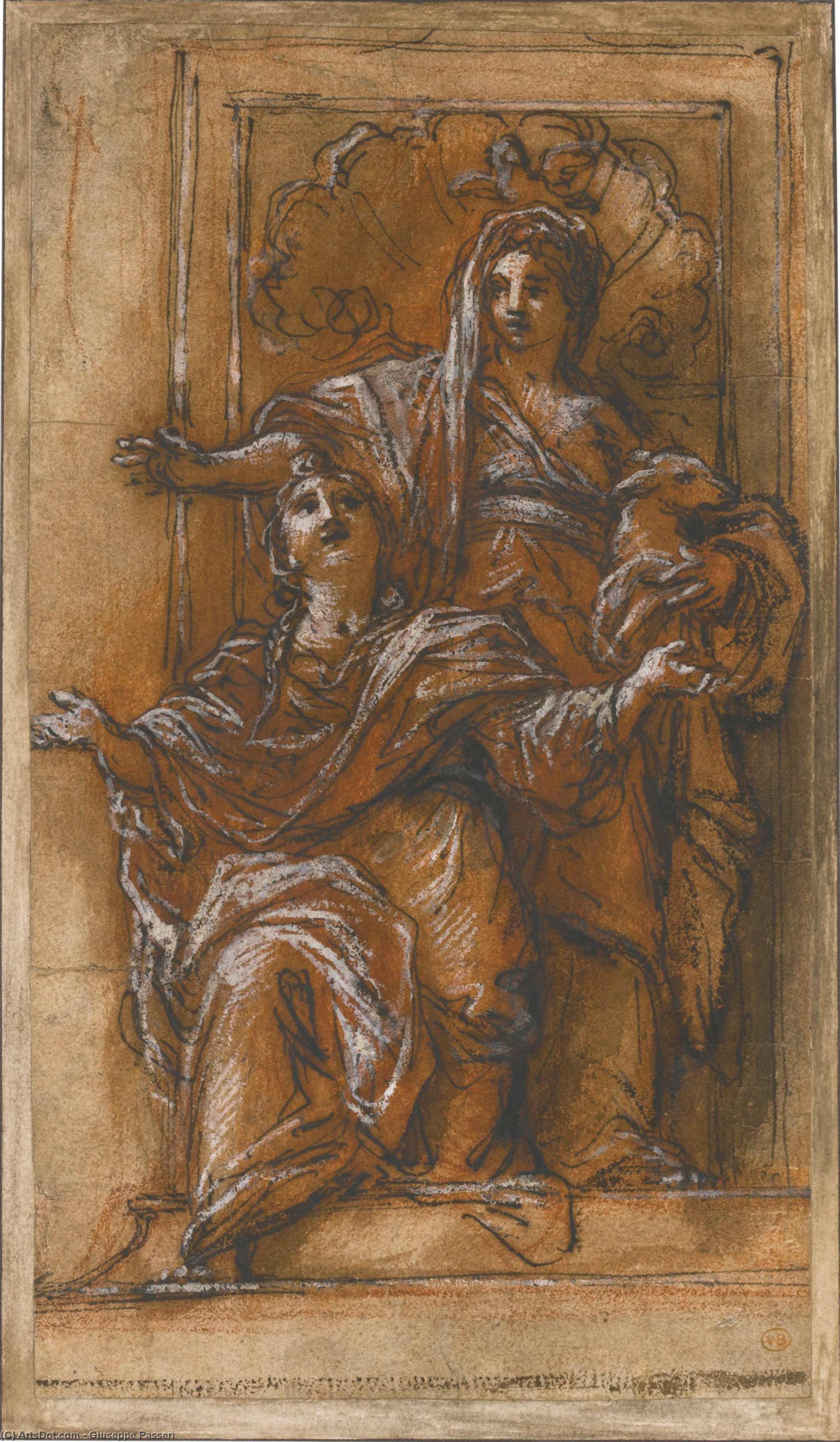 St. Agnes Standing In A Niche, Another Female Figure Kneeling Before Her — Giuseppe Passeri
