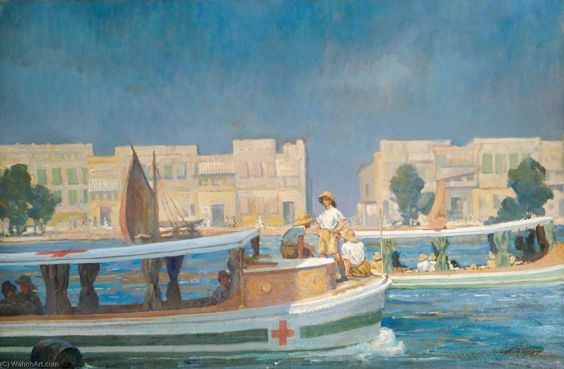 A British Red Cross Society And Order Of St John Of Jerusalem Barge On The Tigris At Amara British Red Cross Society And Order Of St John Headquarters In The Distance — Gilbert Rogers