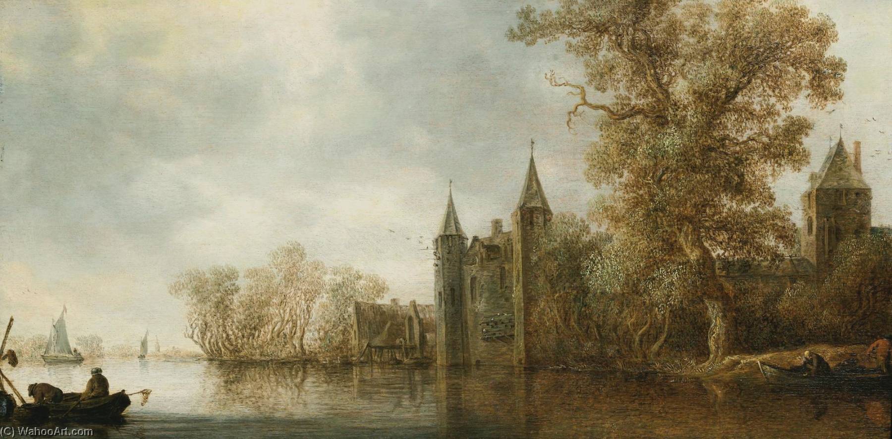 River Landscape With A Medieval Fortification — Jan Josefsz Van Goyen