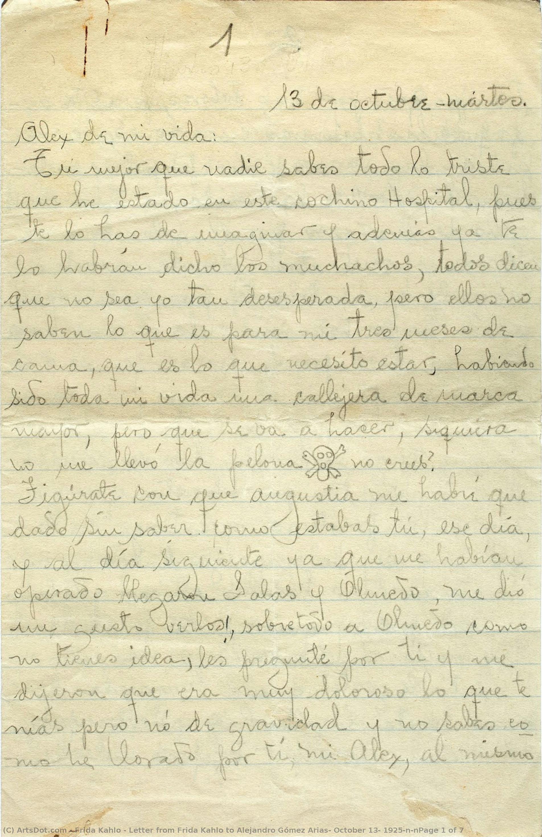Letter From Frida Kahlo To Alejandro Gómez Arias, October 13, 1925\n\npage 1 Of 7 — Frida Kahlo