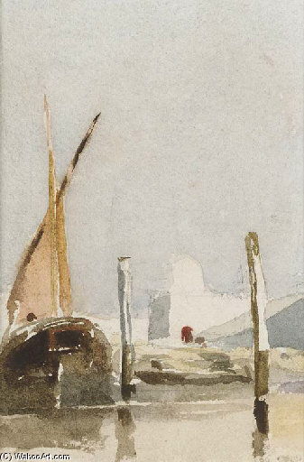 A Barge Near Mooring Posts — Peter De Wint