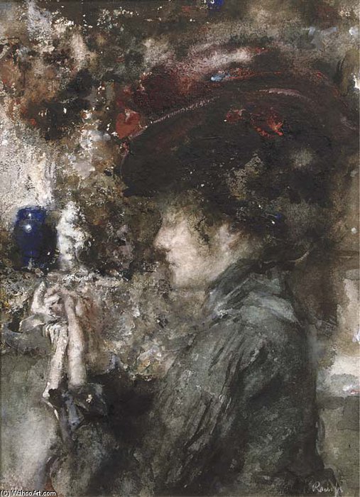 An Elegant Lady Wearing A Red Hat — Otto Willem Albertus (albert) Roelofs