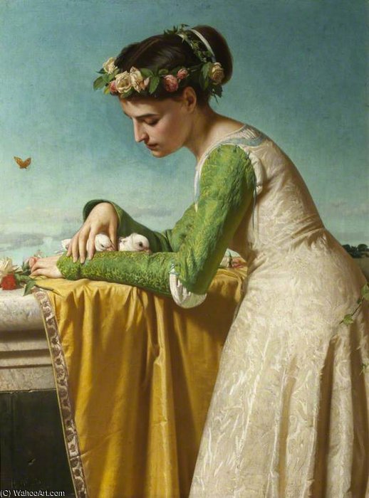 An Italian Girl With Doves — Raffaelo Sorbi