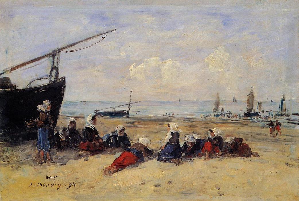 Berck, Fisherwomen On The Beach, Low Tide — Eugène Louis Boudin