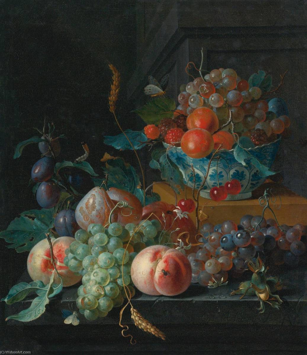 Still Life Of Fruit On A Ledge And In A Blue And White Porcelain Bowl — Coenraet Roepel