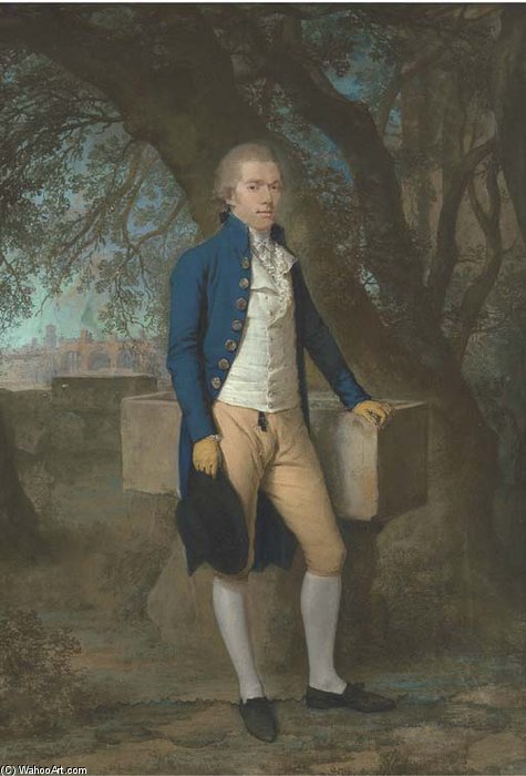 Full-length Portrait Of A Gentleman In A Blue Coat — Hugh Douglas Hamilton