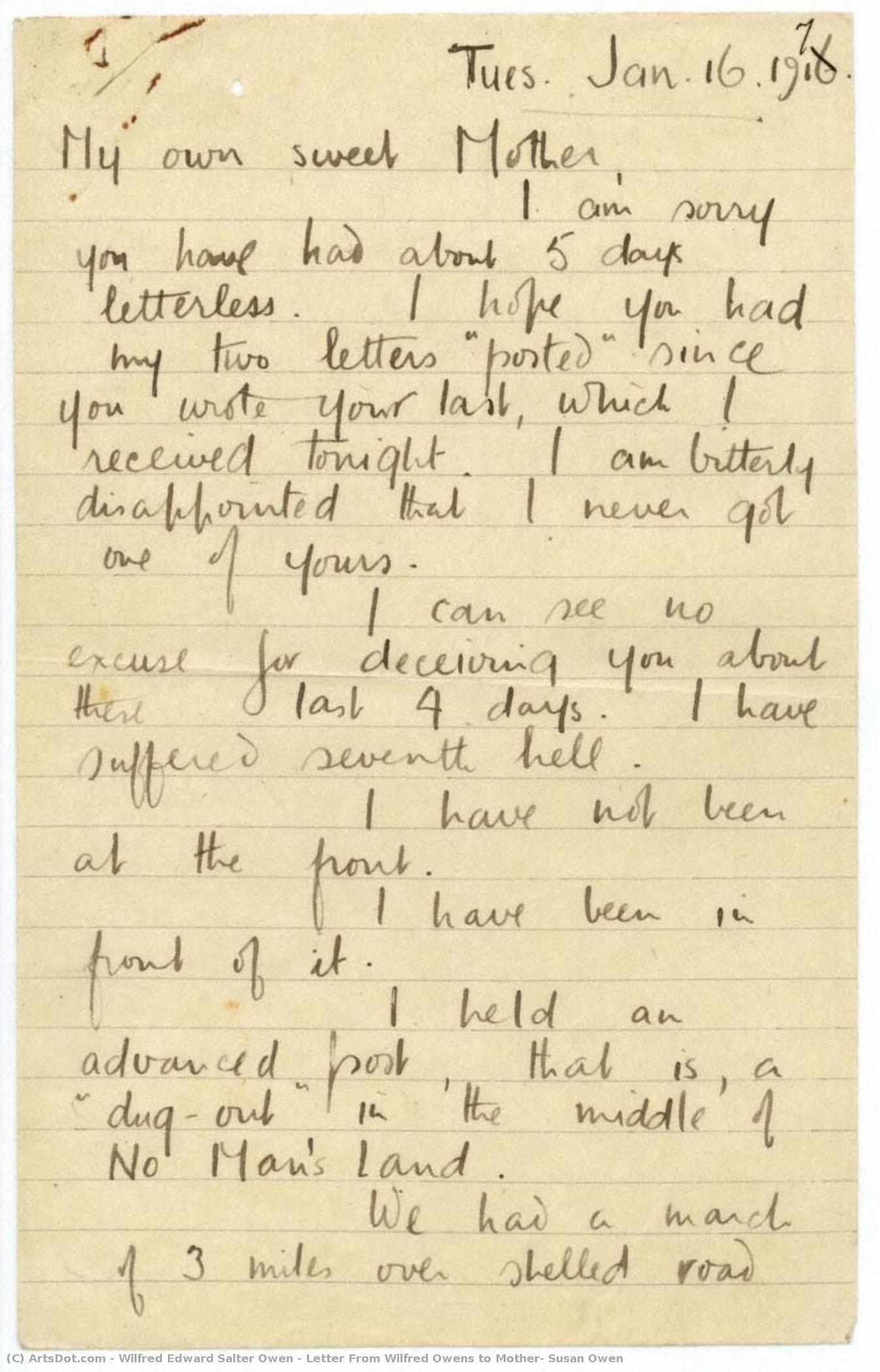 Letter From Wilfred Owens To Mother, Susan Owen — Wilfred Edward Salter Owen