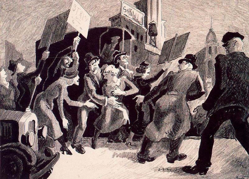 Trouble On The Picket Line — Thomas Hart Benton