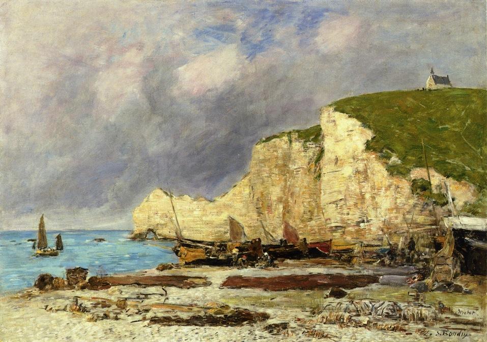 Etretat, Beached Boats And Falaise D'amont — Eugène Louis Boudin