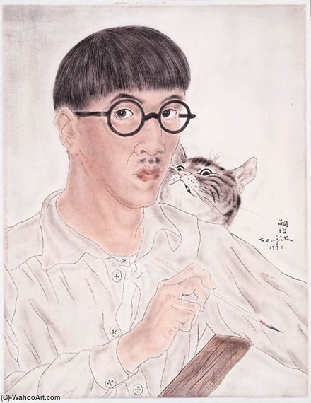 Auto-portrait Avec Chat — Léonard Tsuguharu Foujita