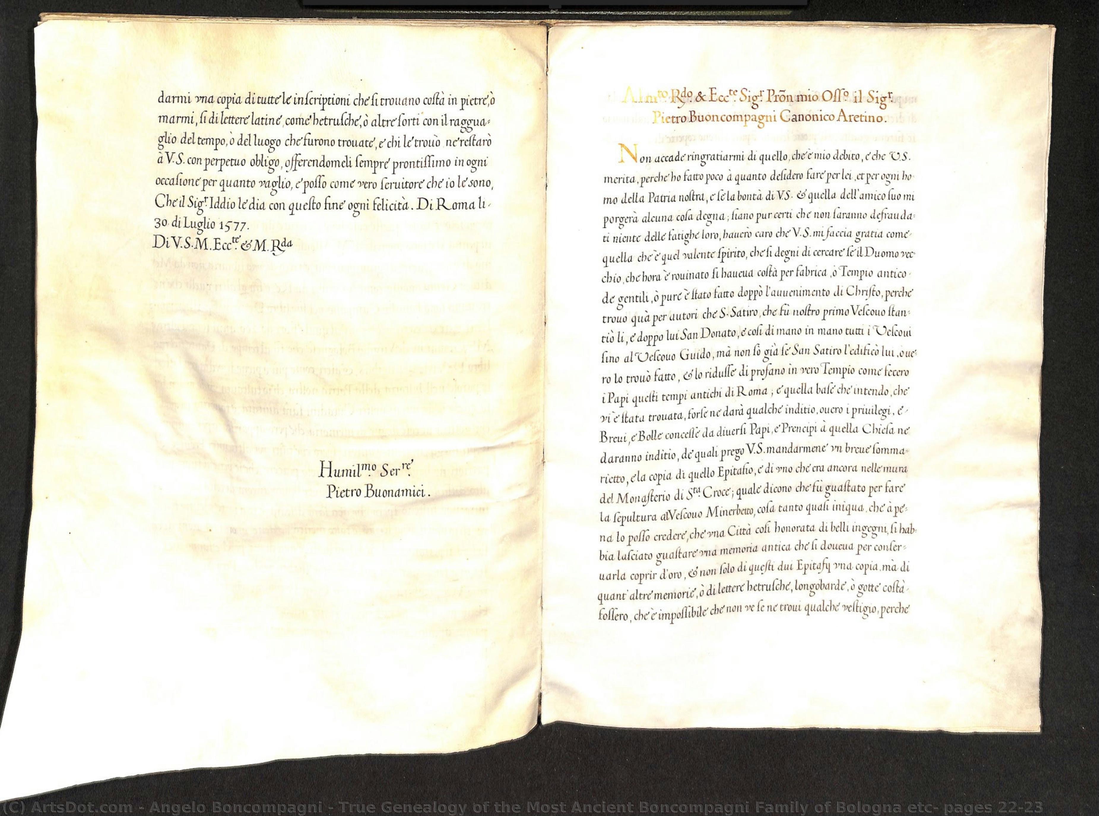 True Genealogy Of The Most Ancient Boncompagni Family Of Bologna Etc; Pages 22-23 — Angelo Boncompagni