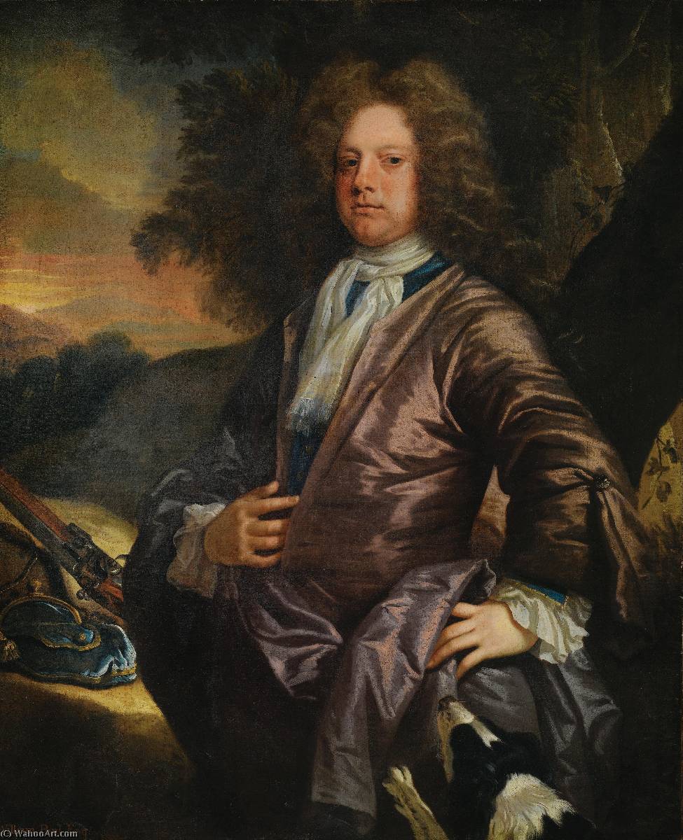 Portrait Of William Paul (1673 1711) Of Bray, Berkshire, With His Dog And A Gun — Johann Closterman