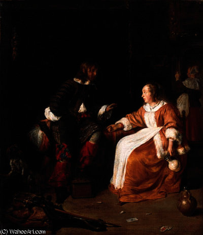 An Officer Paying Court To A Young Woman In An Interior — Gabriel Metsu