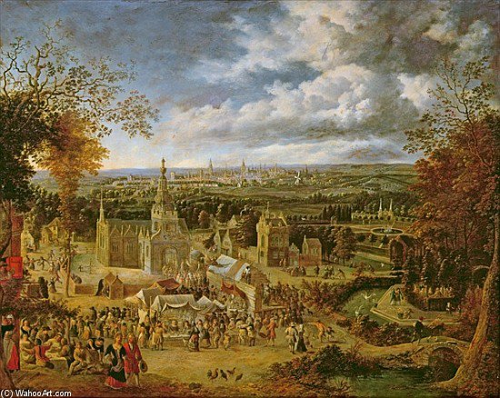 A Fete And View Of A City (oil On Copper) — Jan Griffier I