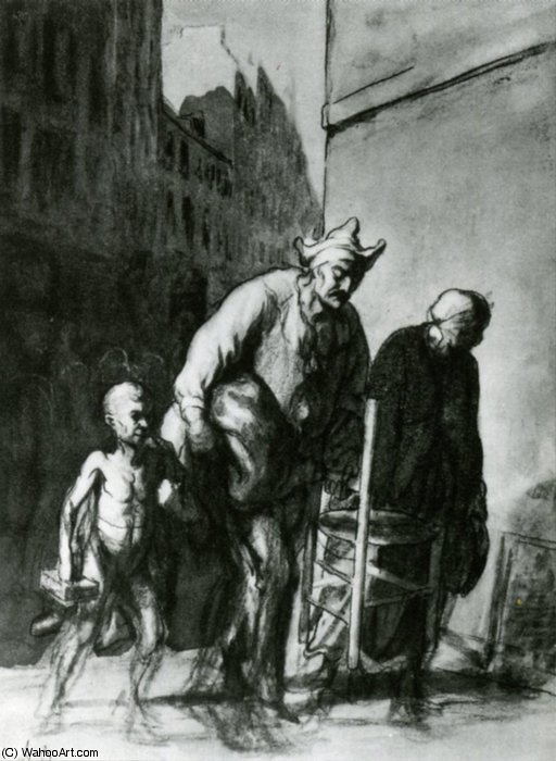 Le Déplacement Des Saltimbanques, Fusain Crayon Et Estompe... The Displacement Of The Travelling Acrobats, Charcoal Pencil And Stumpjpg — Honoré Daumier