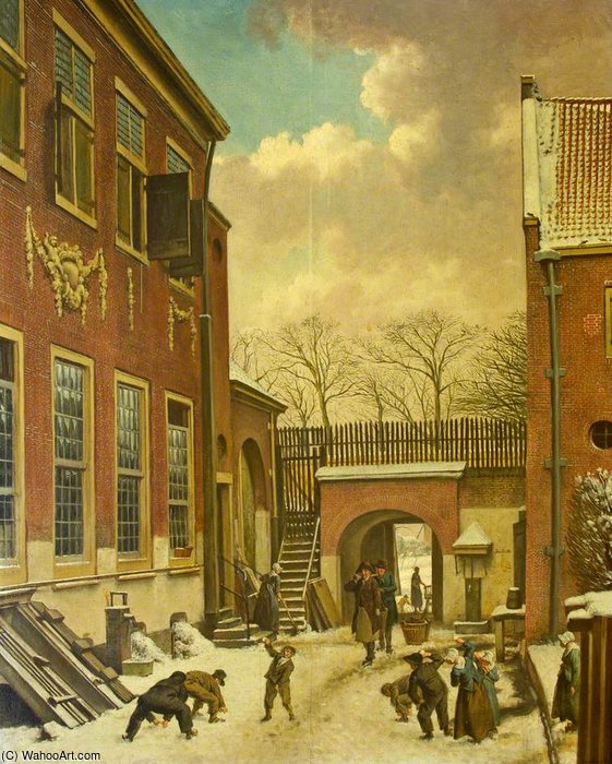 A Winter Scene With Schoolchildren Snowballing — Andries Vermeulen