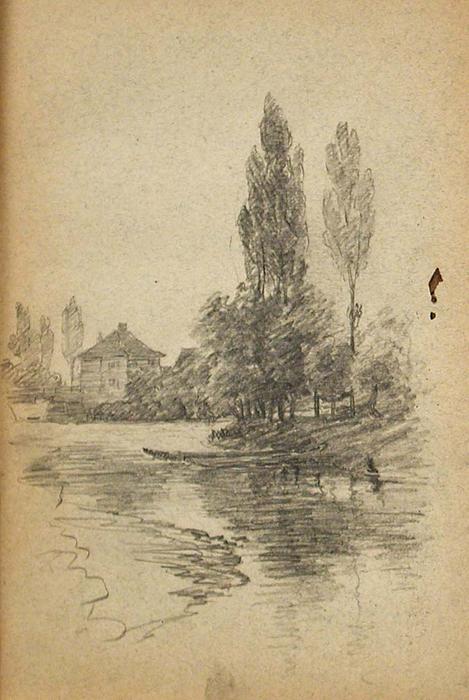 River With Distant House — Džon Otis Adams