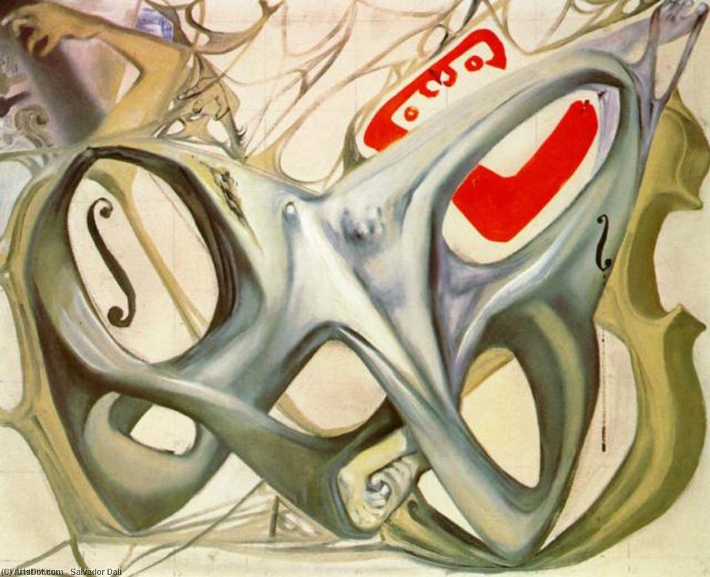Topologische Verzerrung Einer Weiblichen Figur, Die Zu Einem Violoncello Wird, 1983 — Salvador Dalí