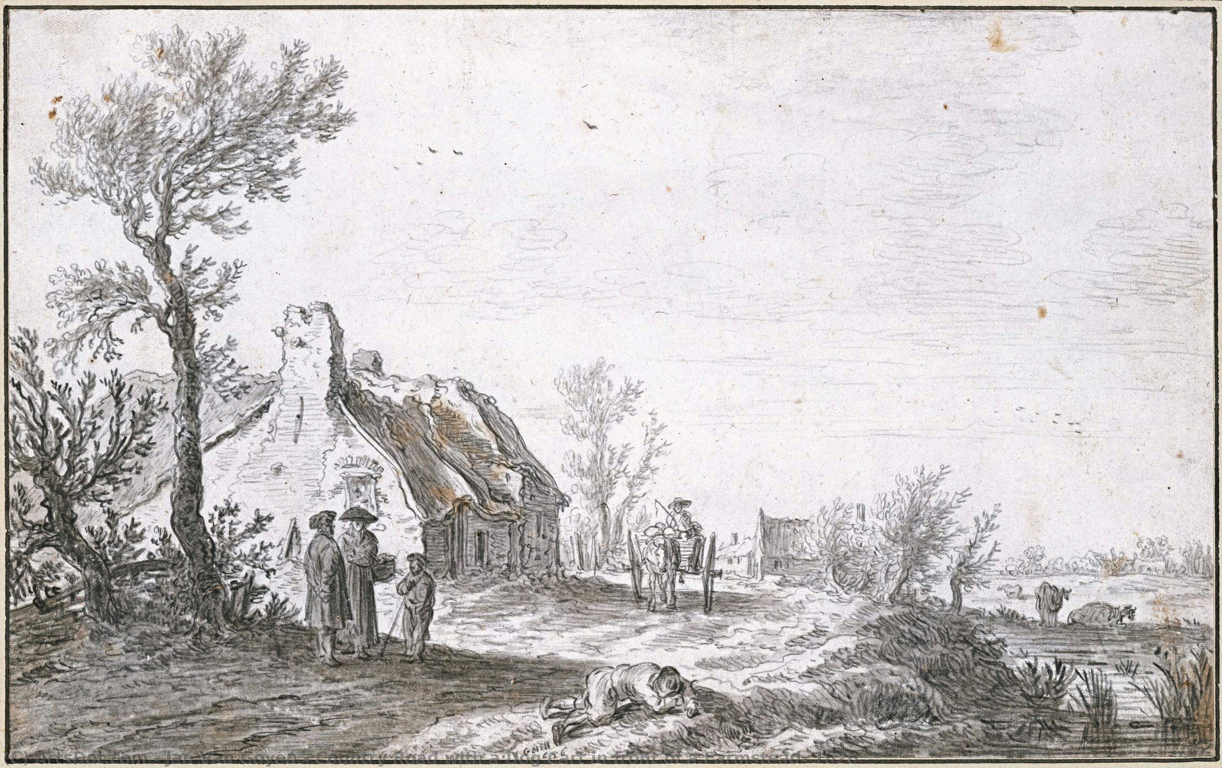 Country Road With A Dog Cart In Front Of A Farmstead, 1626 — Jan Josephszoon Van Goyen