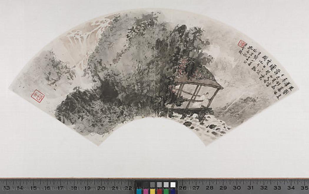 Set Of Fan Paintings Leaf 4: Listening To The Waterfall — Fu Baoshi